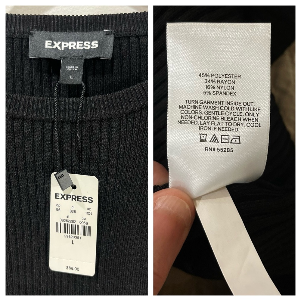 NWT Express Body Contour Cutout Cropped Sweater Ribbed Black Size L - Picture 7 of 9
